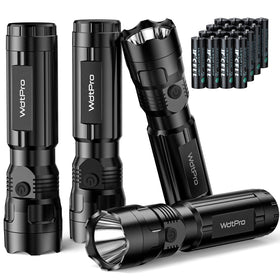 WdtPro four-pack LED flashlights shown together for emergency preparedness.