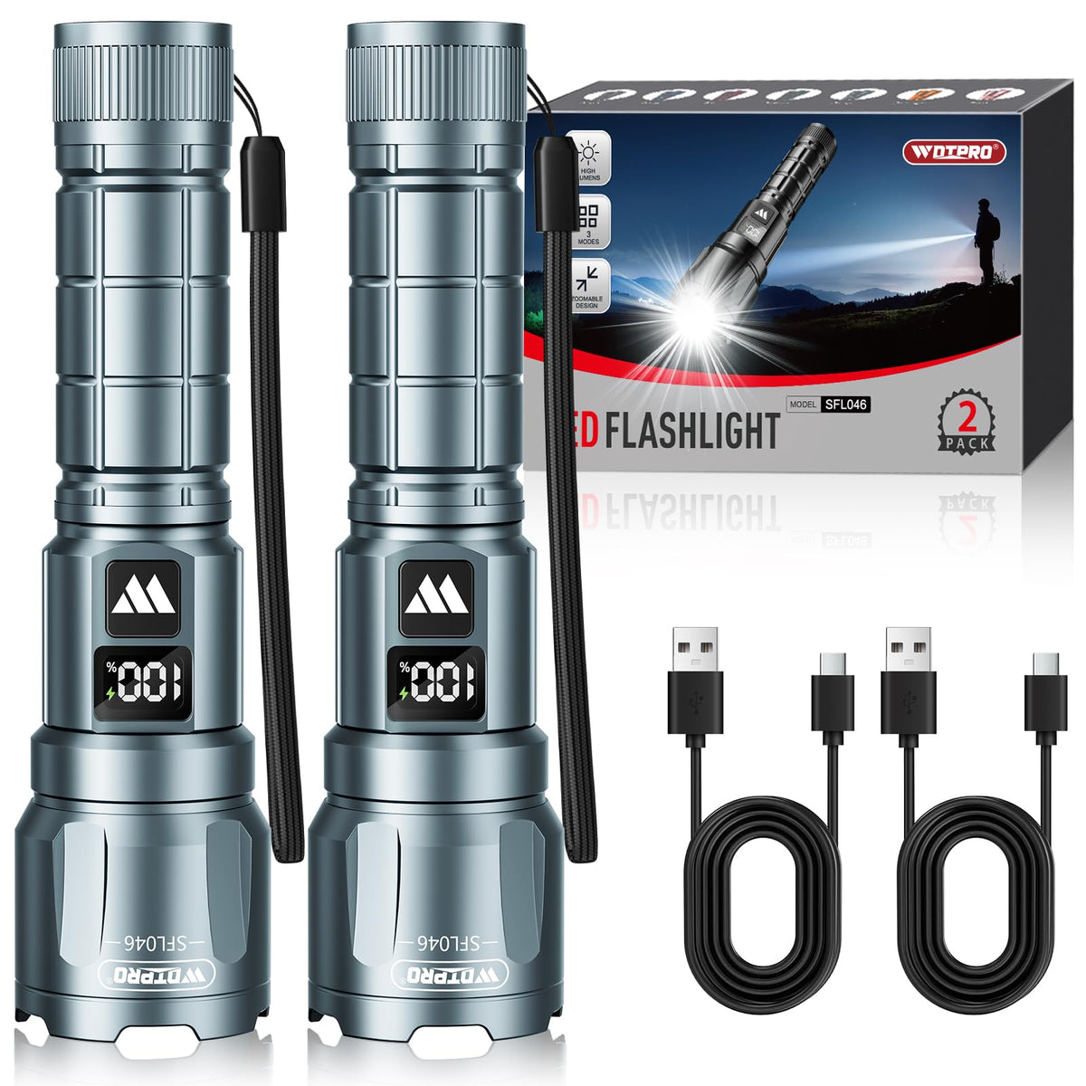 WdtPro LED flashlight 2-pack gift-ready packaging suitable for holidays and gifts.