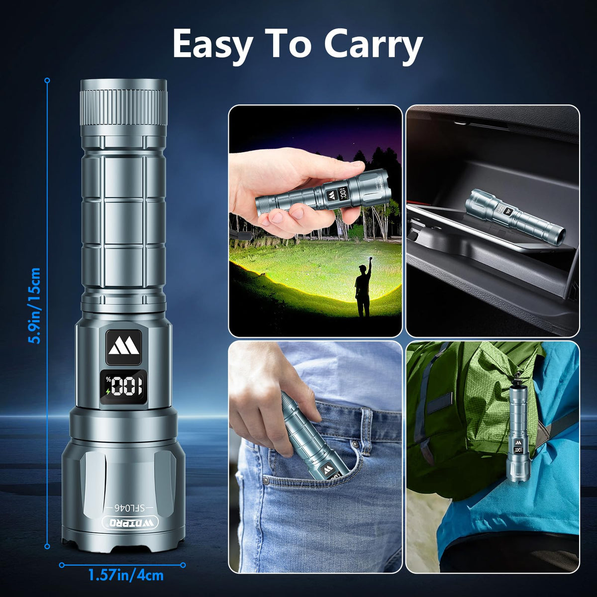 WdtPro LED flashlight 2-pack IP65 waterproof design withstands rain and snow.