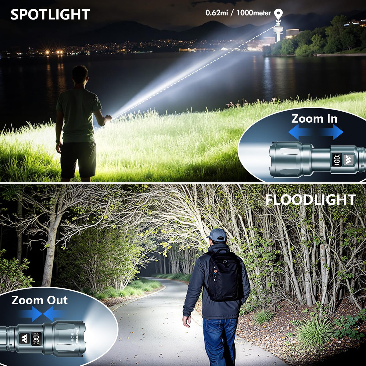 WdtPro LED flashlight 2-pack side view highlights slim pocket-friendly profile.