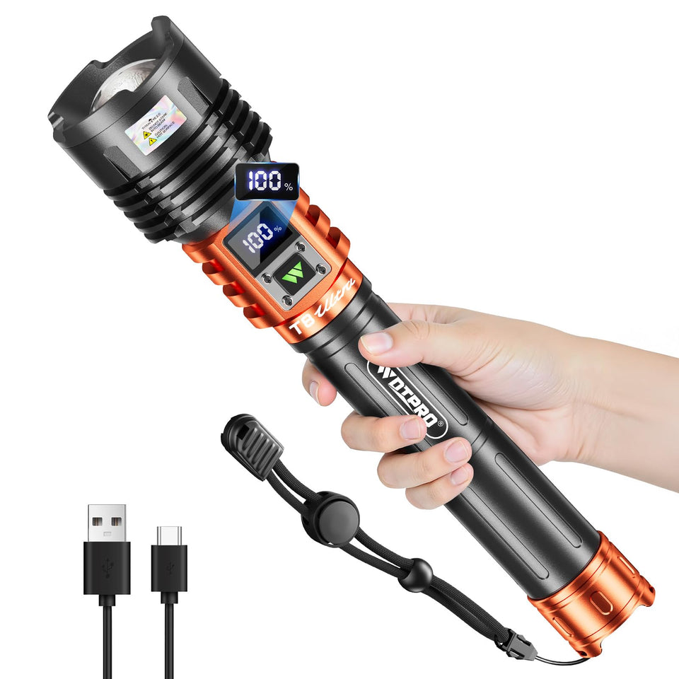 WdtPro rechargeable LED flashlight with 90,000 lumens for outdoor visibility