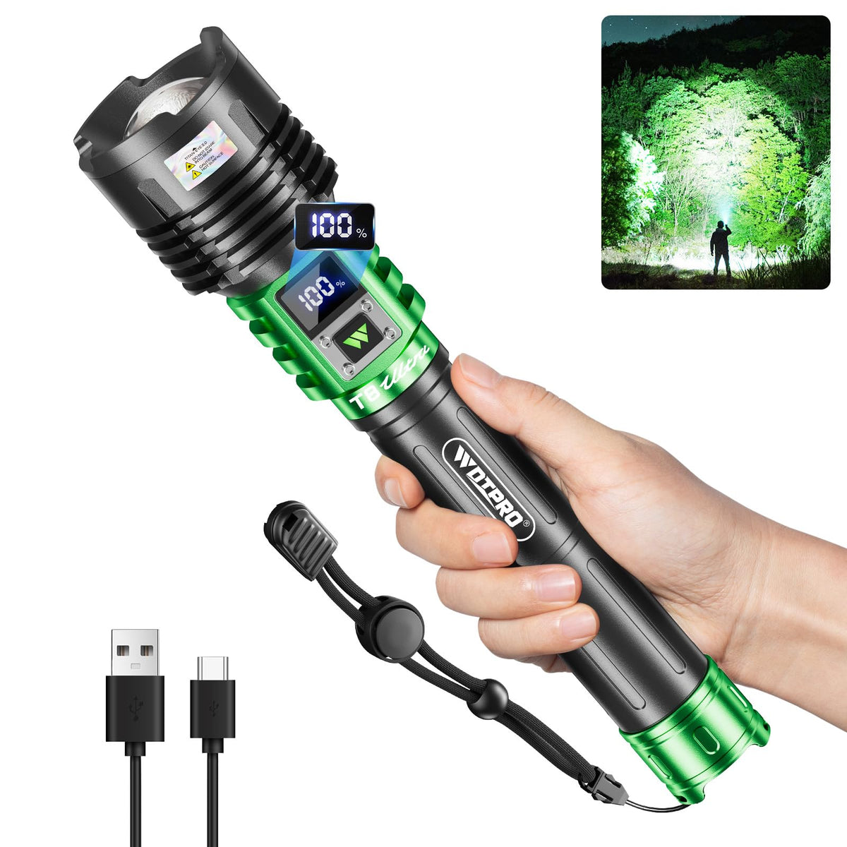 WdtPro flashlight front view with ergonomic grip for easy handling
