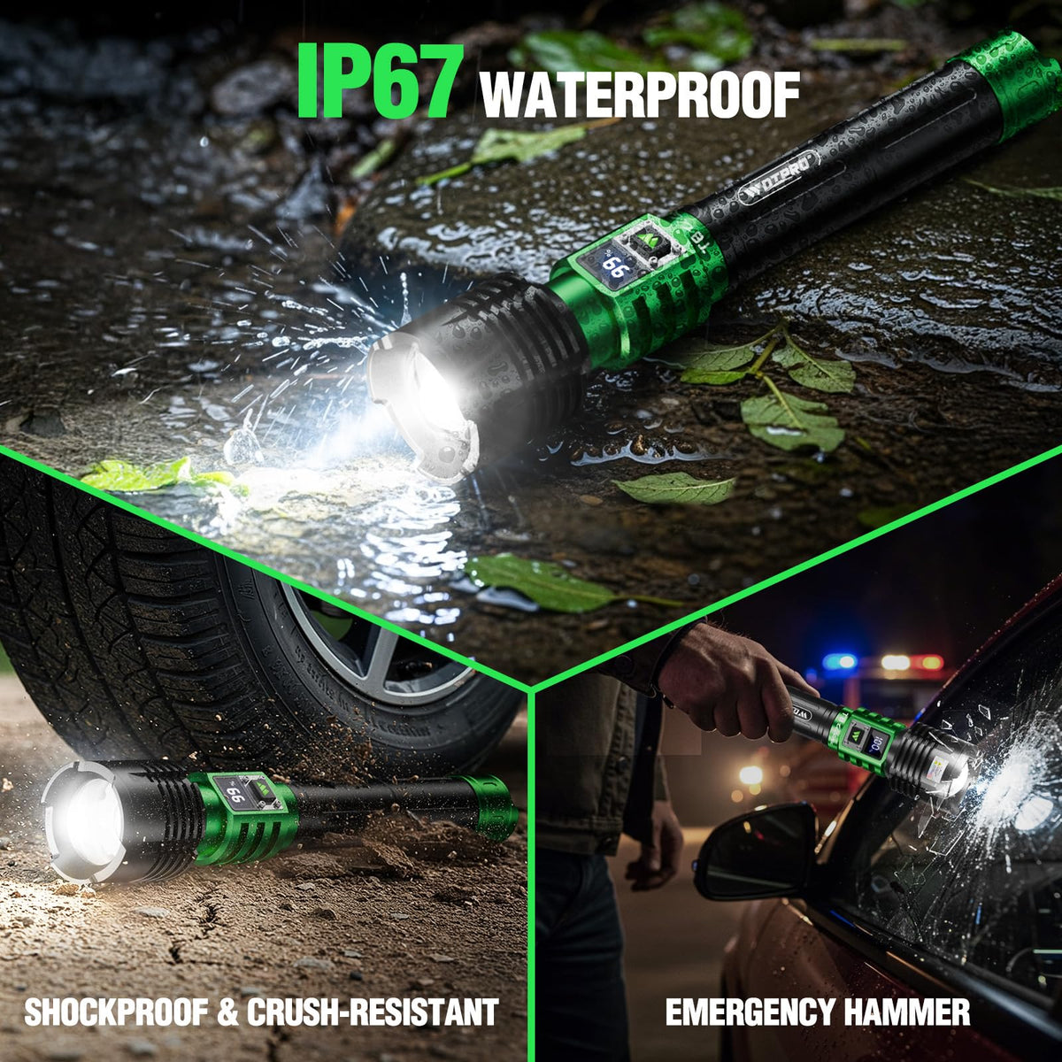 WdtPro flashlight spot versus flood beam demonstrating flexibility