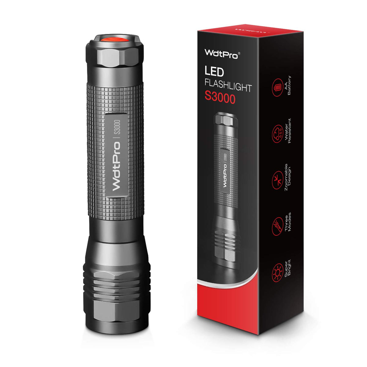 WdtPro S3000 beam-spot highlights camping visibility with a powerful focused light.