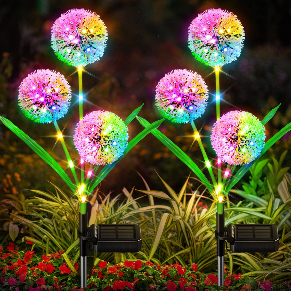 WdtPro solar flowers 4-pack with 12 heads glows beautifully in the garden.