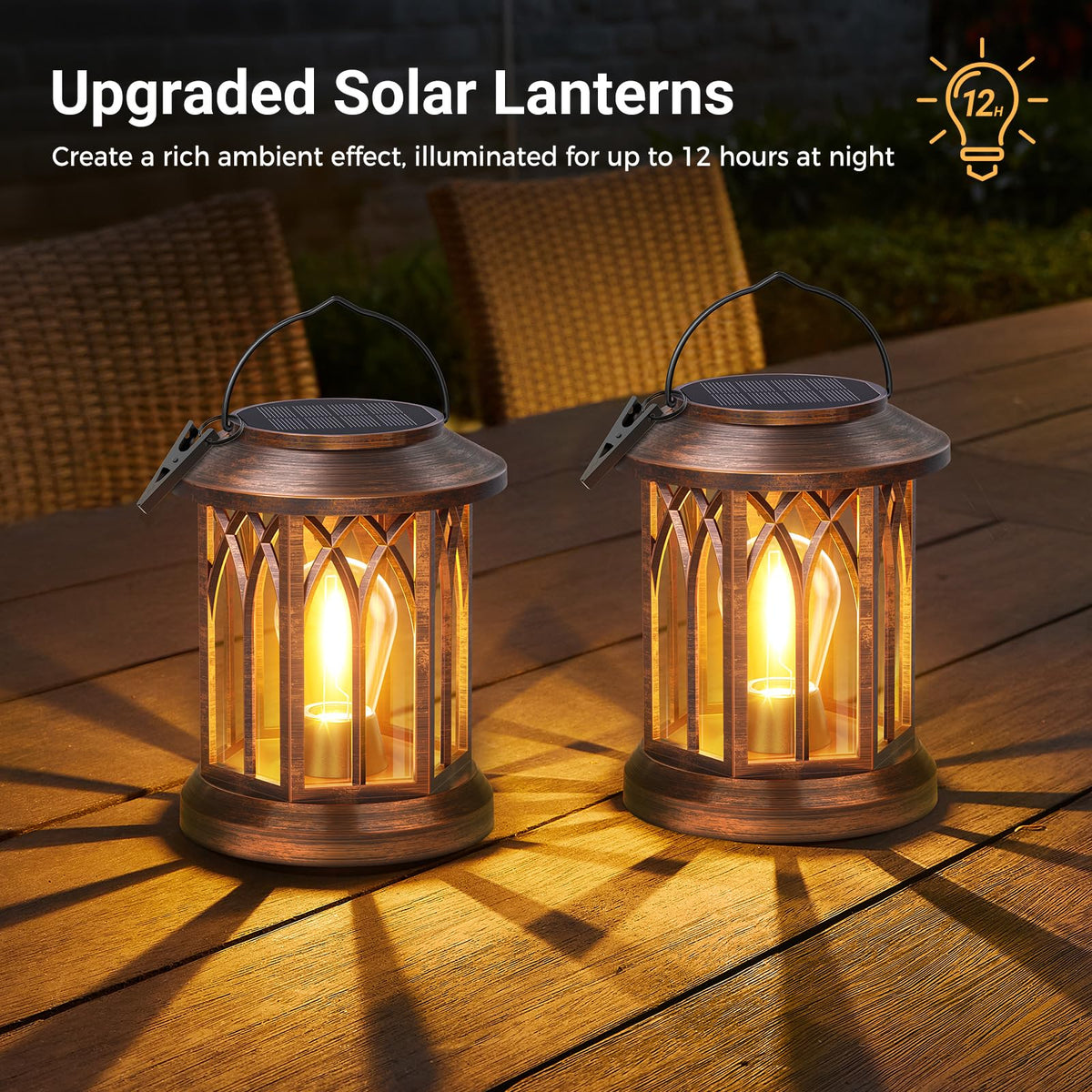 WdtPro lantern on patio table offering ambient light for evenings.