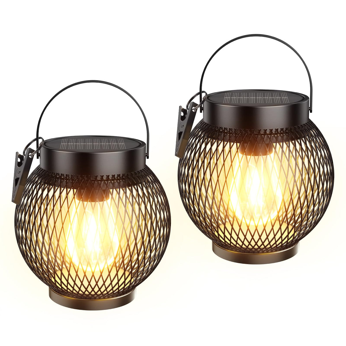 WdtPro solar lantern hanging on a shepherd's hook for cozy garden lighting.