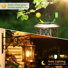 WdtPro solar lantern shines warm amber light for cozy table ambience.