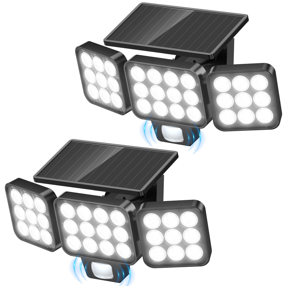 WdtPro three-heads solar flood light provides broad driveway illumination