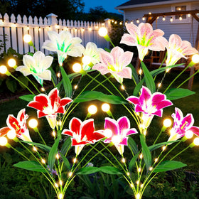 WdtPro solar lily-firefly lights illuminate with 12 blooms for a charming garden night