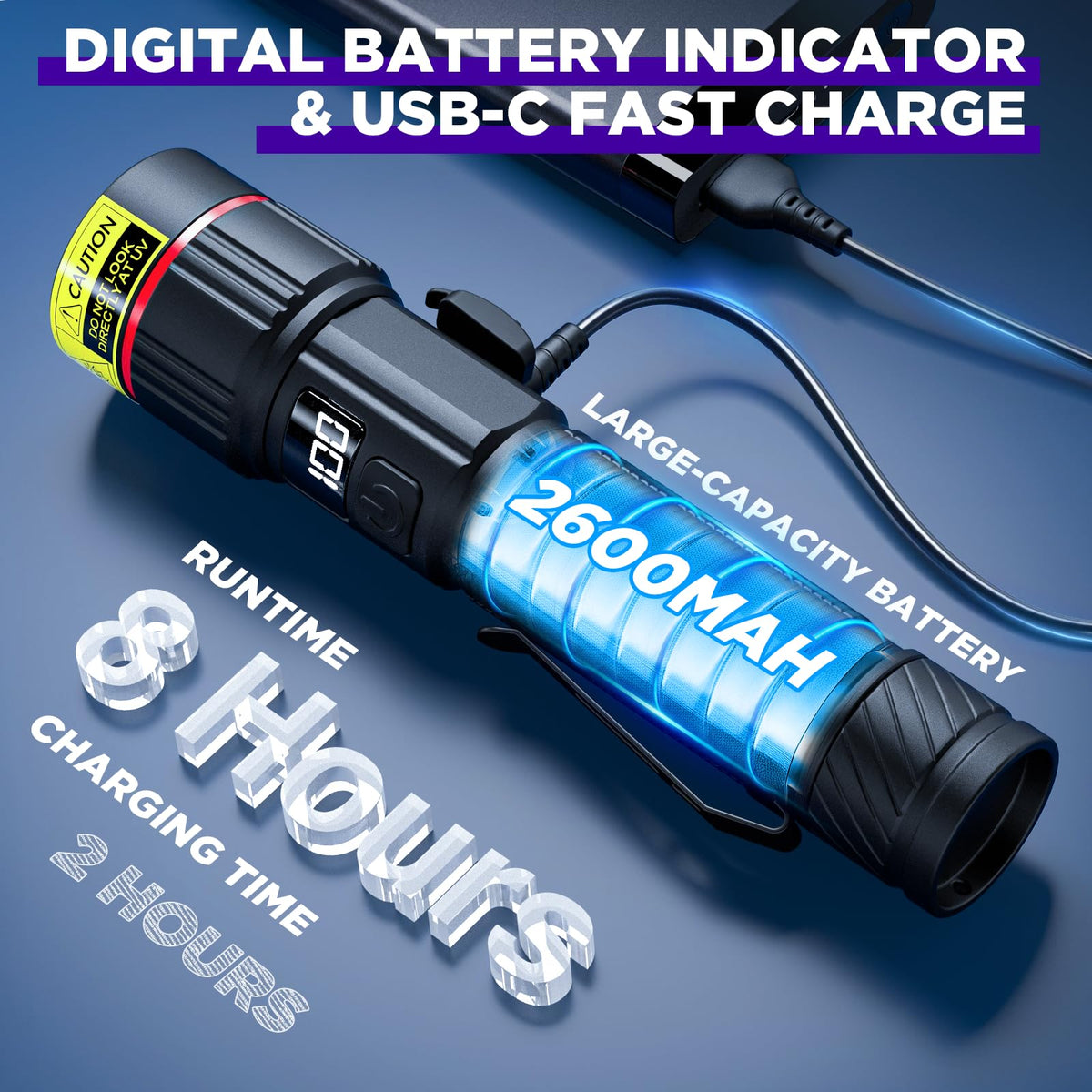 WdtPro UV flashlight IP65 aluminum body withstands rain and rugged outdoor conditions.
