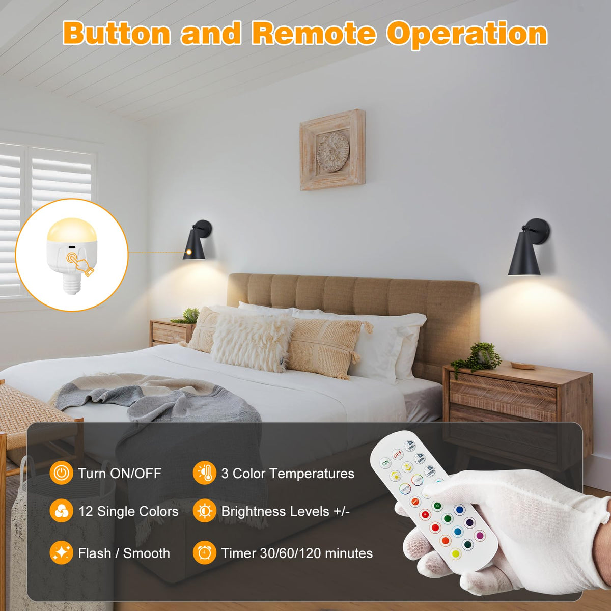 Weaboopre battery-powered lamp bulb with E26 base for non-hardwired fixtures.