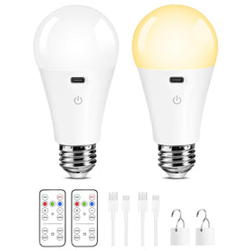 Weaboopre E26 rechargeable lightbulb with remote for easy brightness and color control.