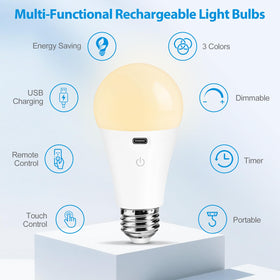 Weaboopre E26 USB-C charging cable powers the rechargeable bulb for ready-to-use lighting.