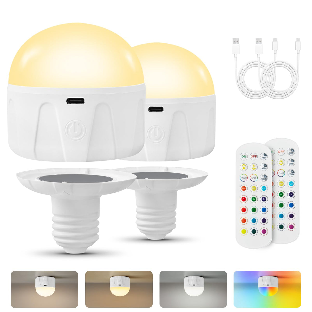 Weaboopre rechargeable LED bulb with remote, portable lighting for lamps and sconces.