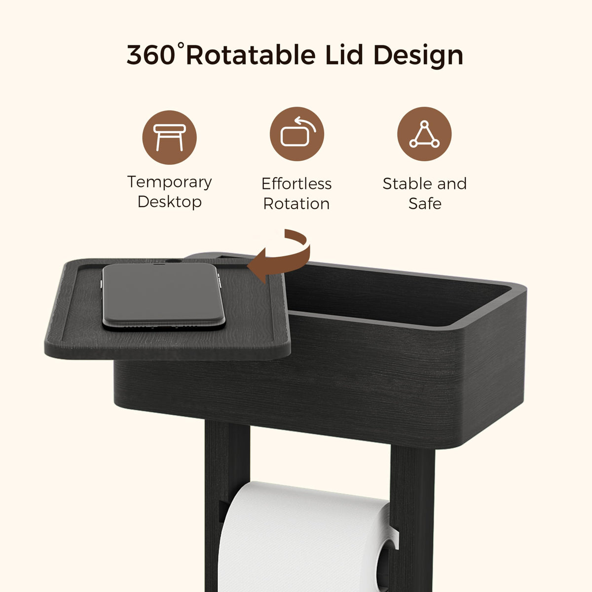 Wealone 360-degree rotate lid provides a temporary surface for a phone, book, or wipes.