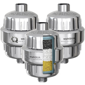 WEAQUA heavy-duty shower filter jumbo three-pack chrome front view for easy installation.