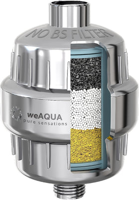 weaqua heavy duty shower filter packaging front signals premium filtration
