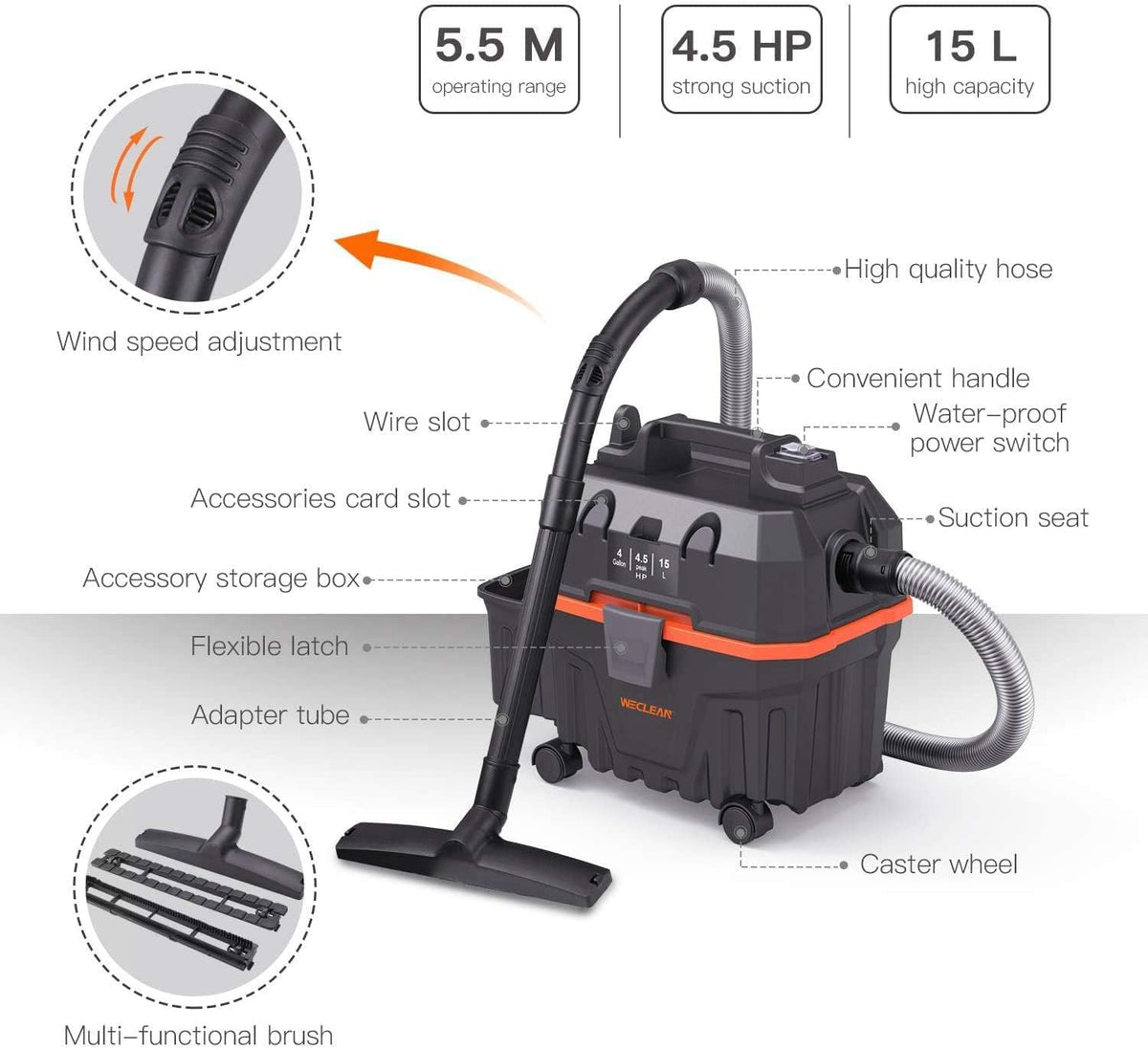 WECLEAN V7 1200W suction delivering strong wet and dry cleaning power.