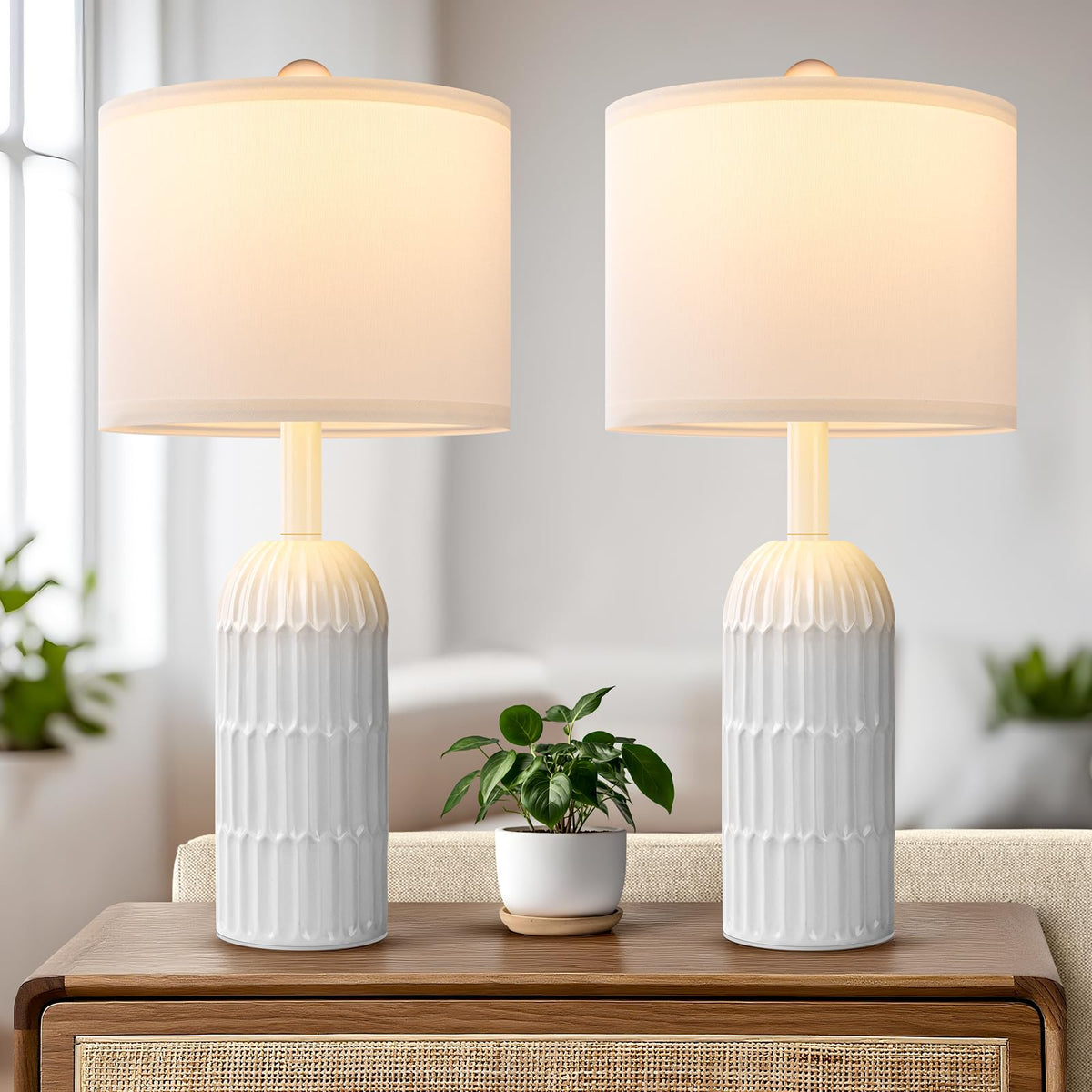 Weddeg 22.5-inch table lamps on a nightstand for versatile room lighting.