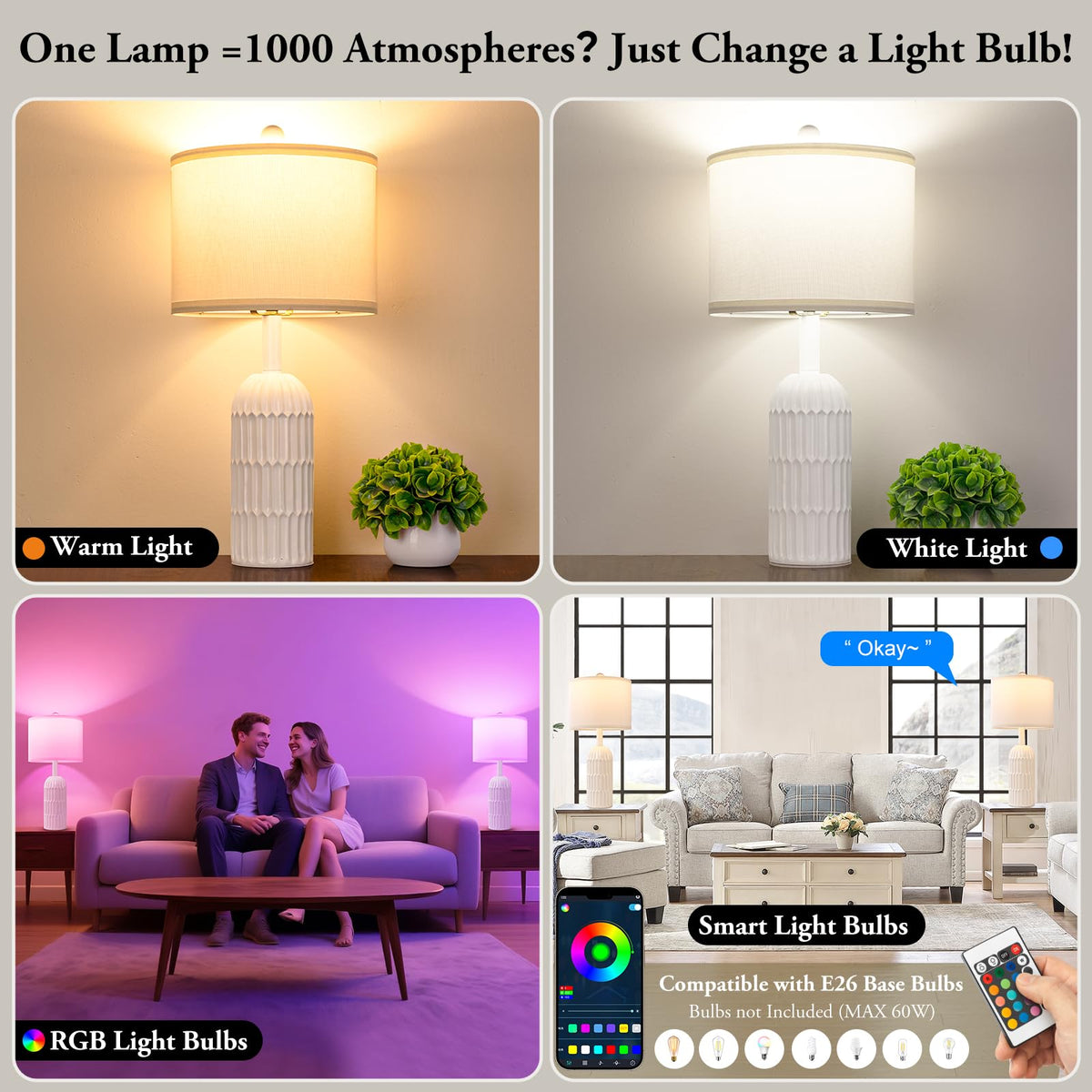 Weddeg table lamps with E26 socket for easy bulb swaps.