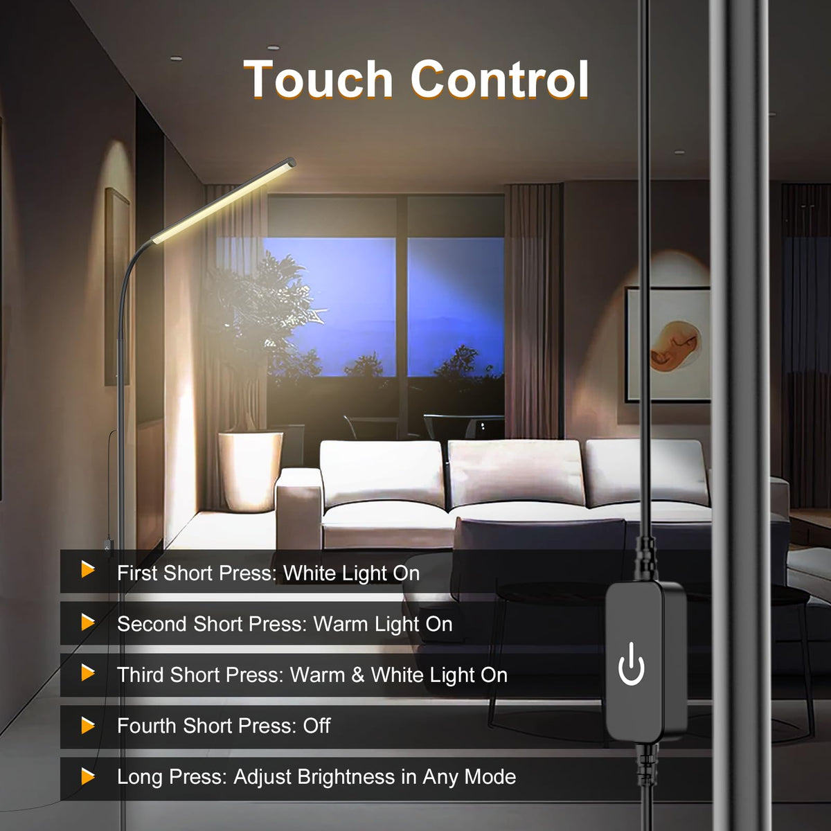 WEDEESUN floor lamp color-temperature close-up shows 3500K–7000K.