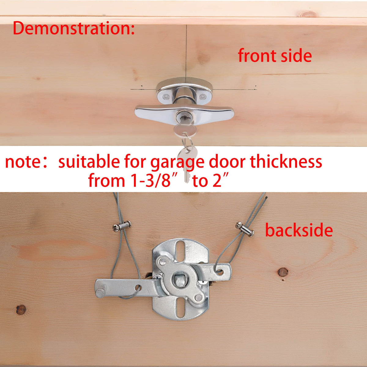 Wedelweib garage door lock fitment illustration with metal or fiberglass doors