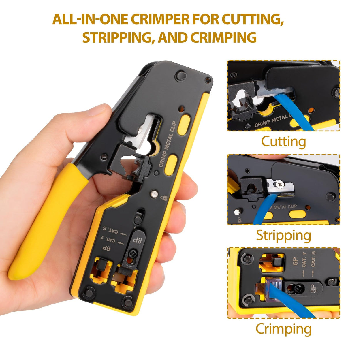 WEETOTUNG RJ45 crimp tool showing ergonomic handle for comfortable use