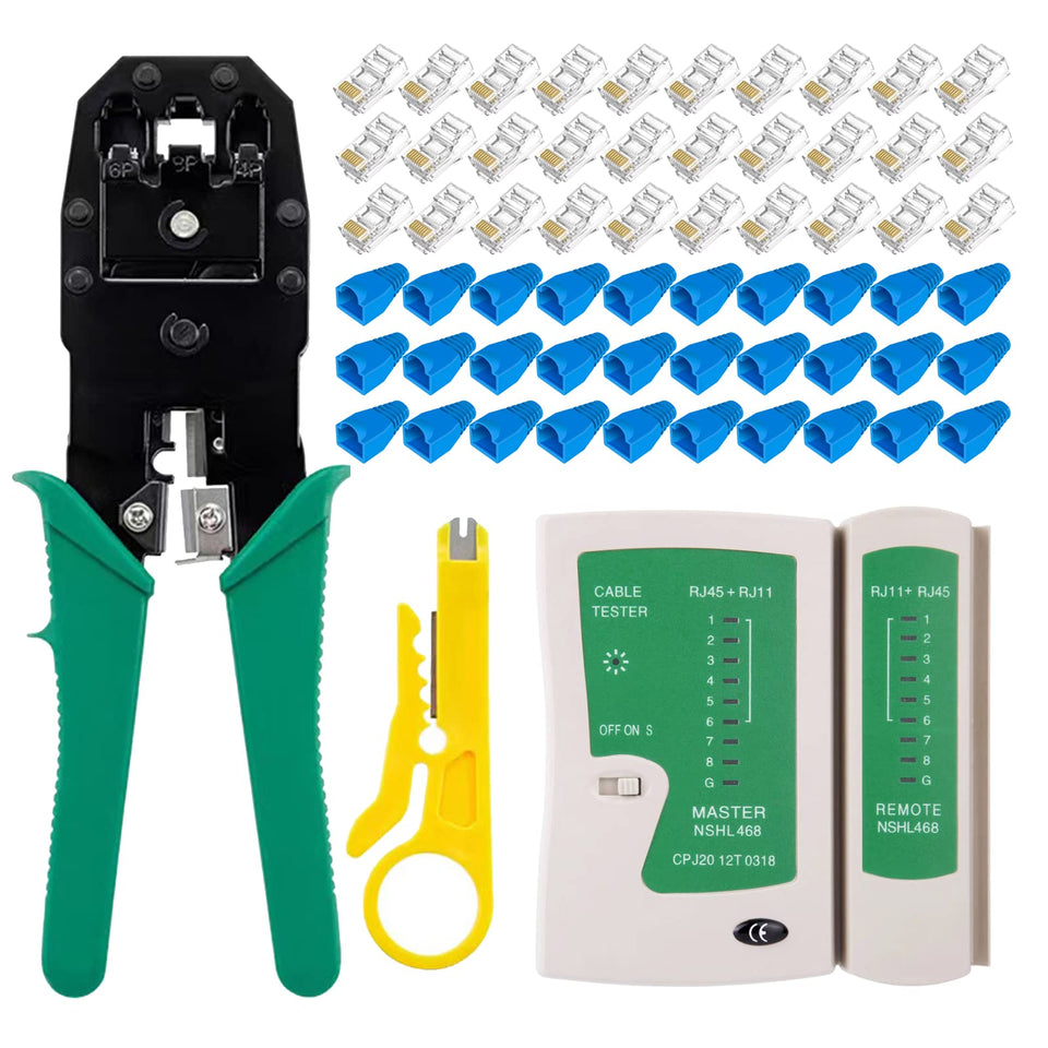 WEETOTUNG RJ45 crimp tool kit for clean, repeatable Ethernet terminations in professional setups.