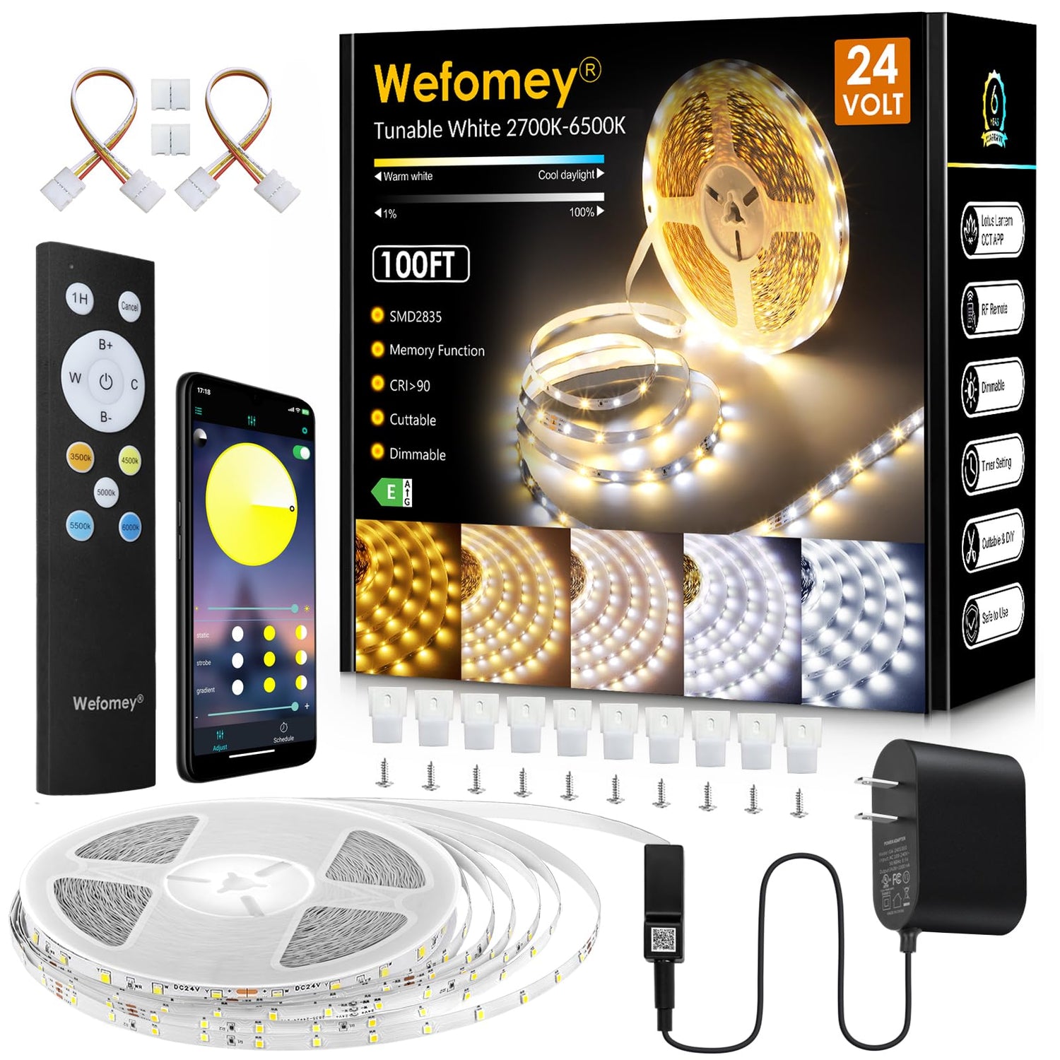 Wefomey white LED strip 100ft roll for seamless full-room lighting