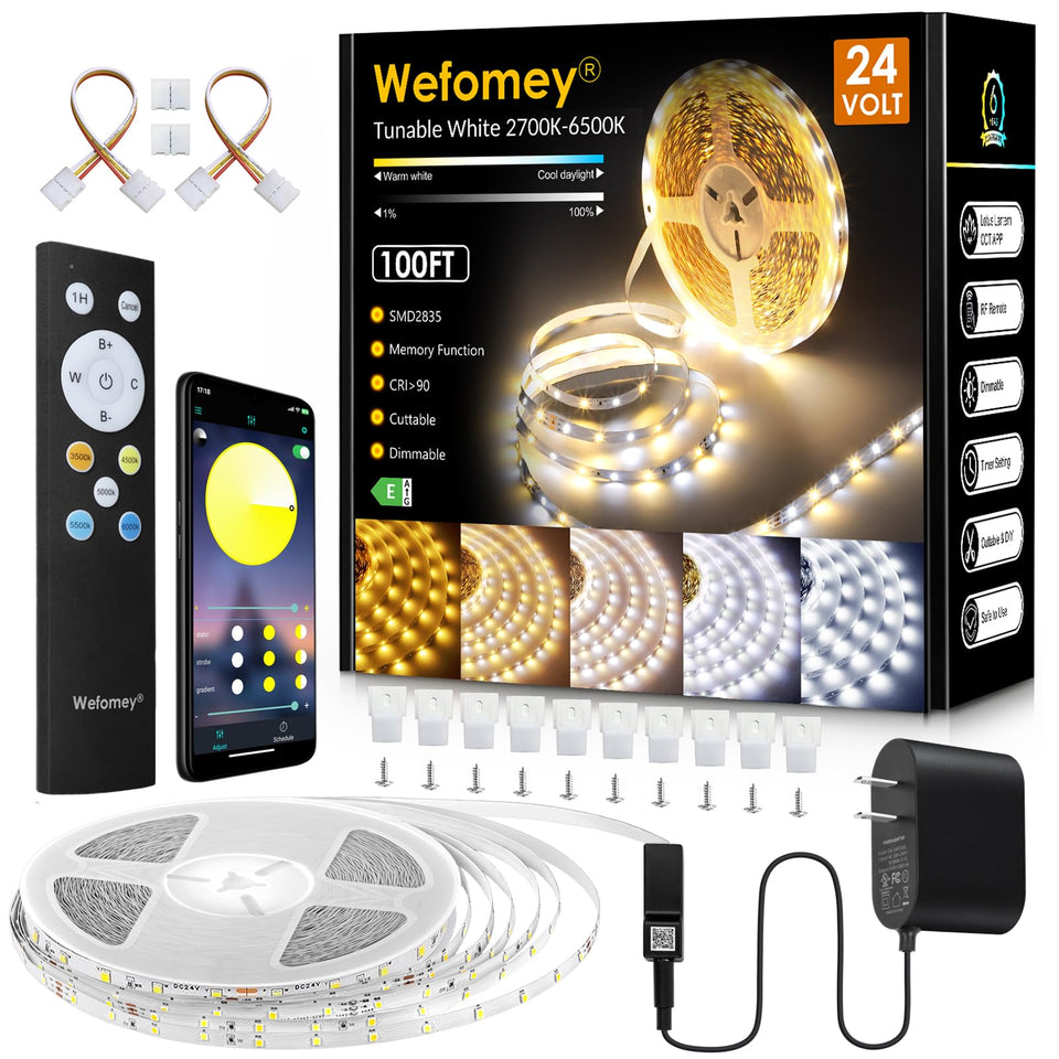 Wefomey white LED strip 100ft roll for seamless full-room lighting