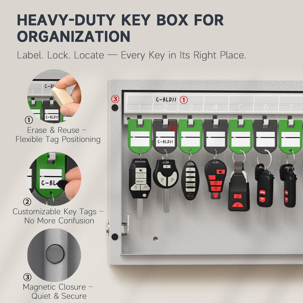 WeHere 16-key lock box dual lock close-up highlights security.