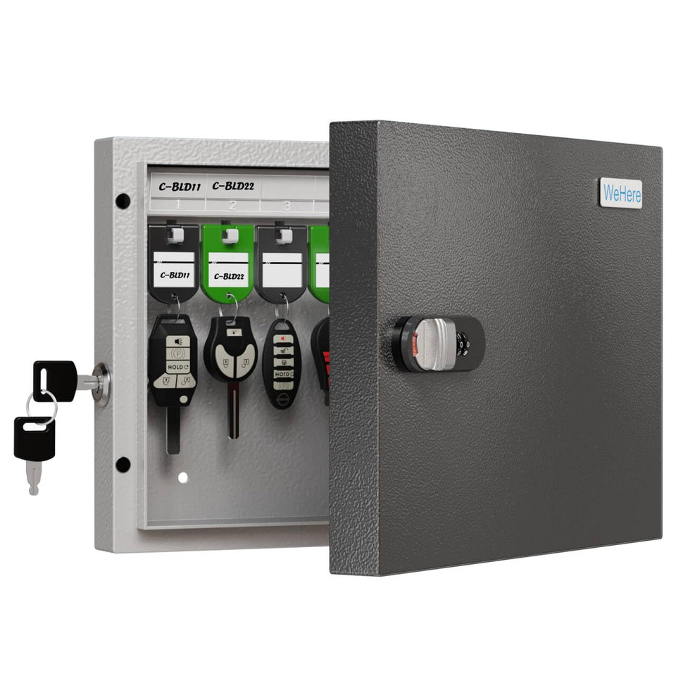 WeHere 16-key lock box front view shows a secure door for easy access.