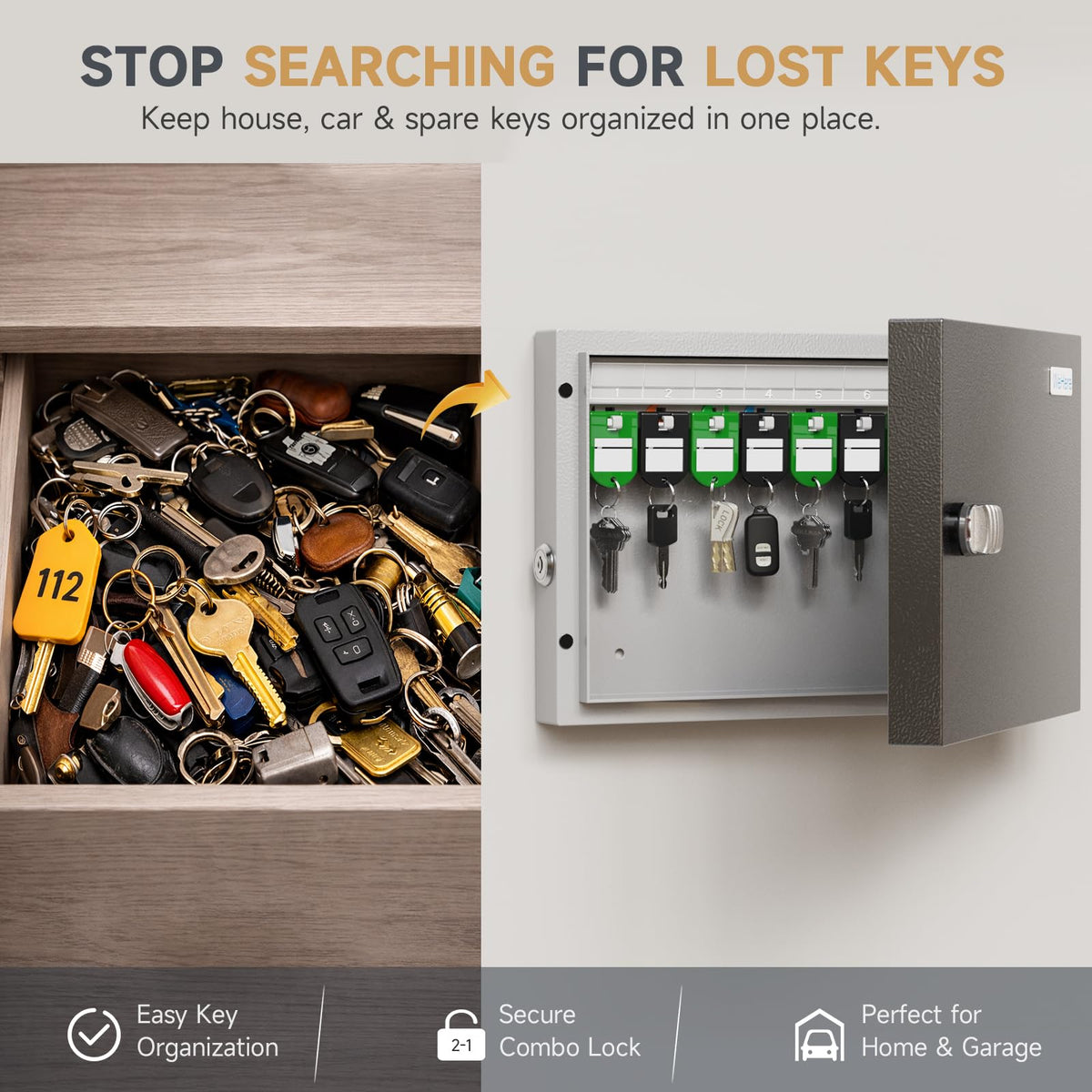 WeHere 16-key lock box wall-mount installation demonstrates space-saving design.