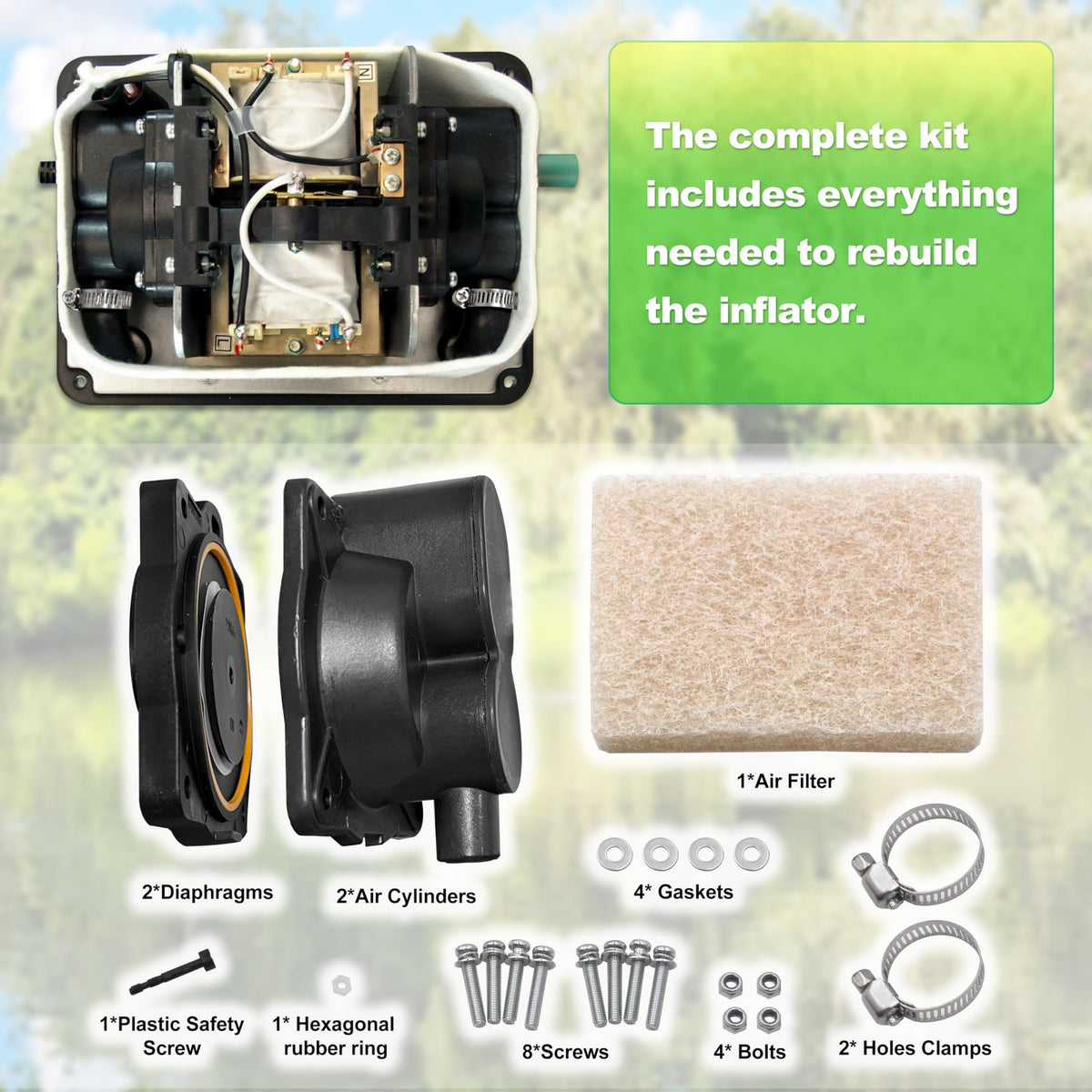 WEHOPE rebuild kit parts and gaskets organized for maintenance