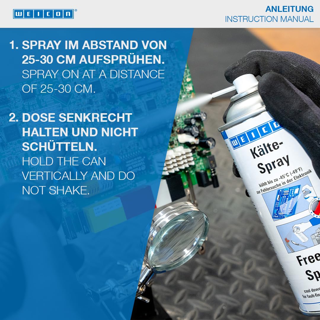 WEICON Freeze Spray cooling to -45°C targets small components for precise testing.