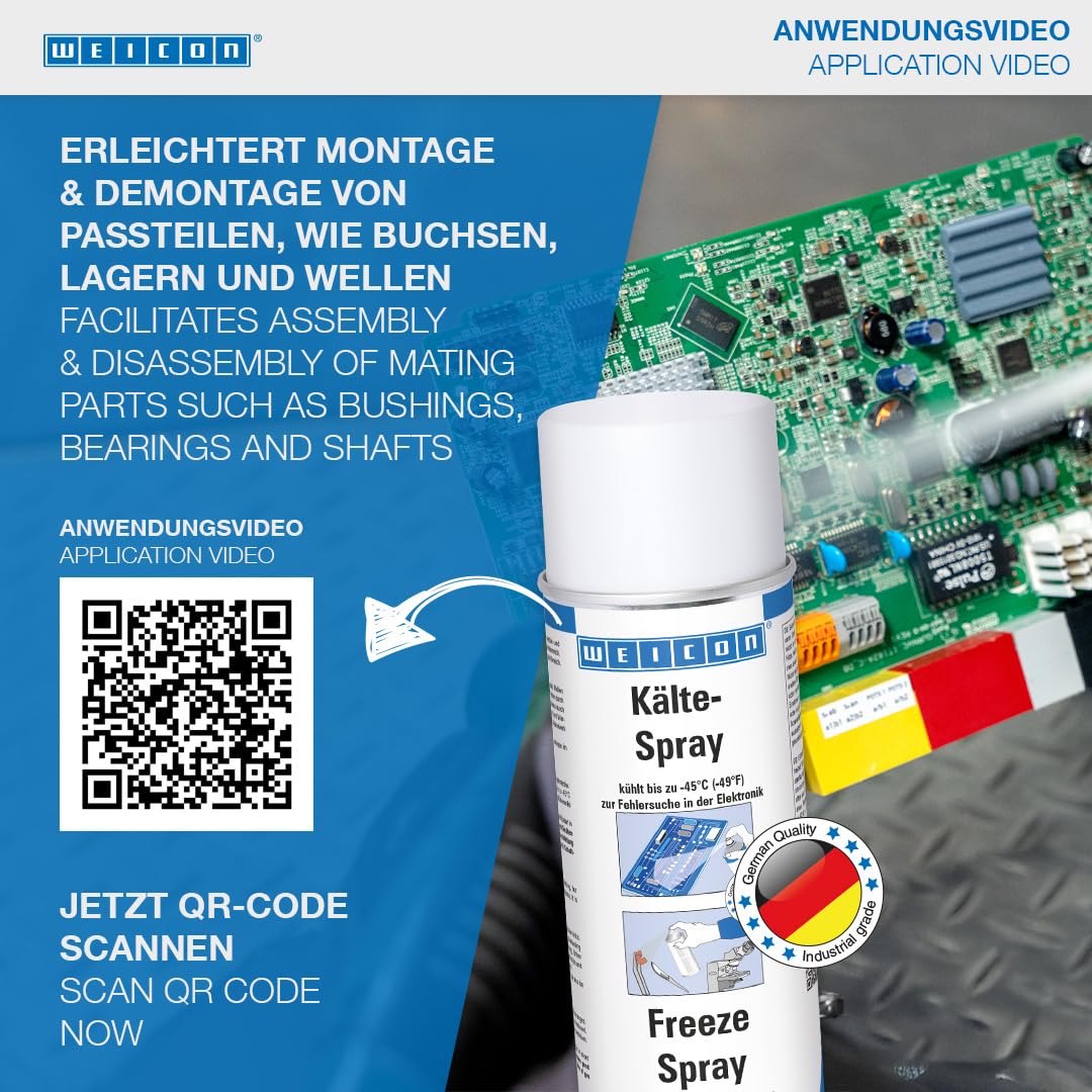 WEICON Freeze Spray in electronics repair workflow enabling safe non-conductive cooling.