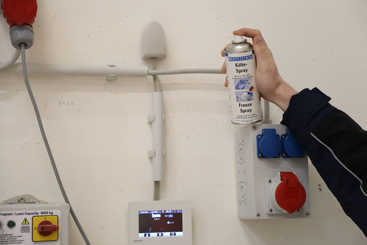 WEICON Freeze Spray field troubleshooting aids sensor testing and mounting tasks.