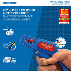 WEICON Wire Stripper No. 5 features integrated side cutter up to 2 mm.