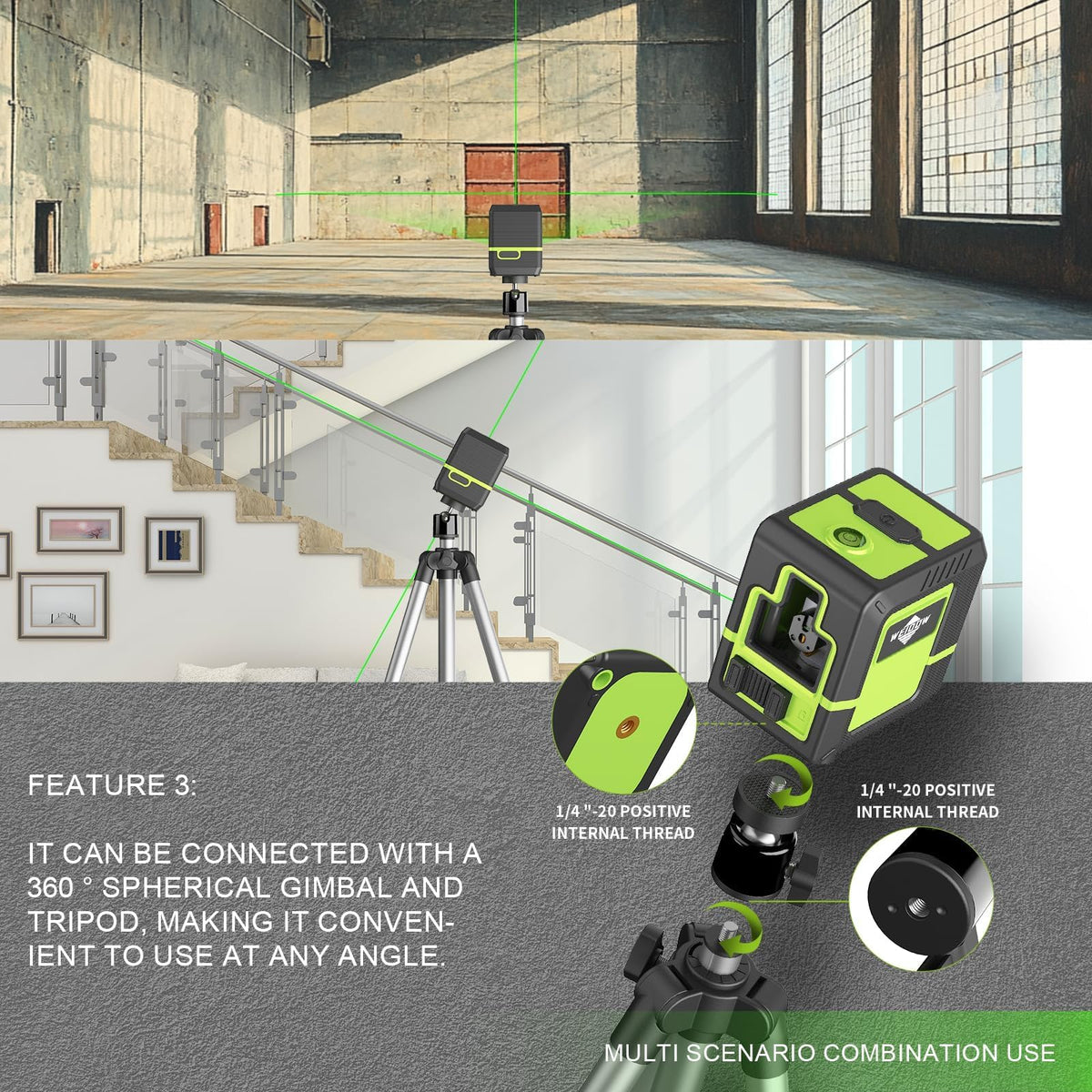 WEIDDW green cross-line projection highlighting accurate tile layouts