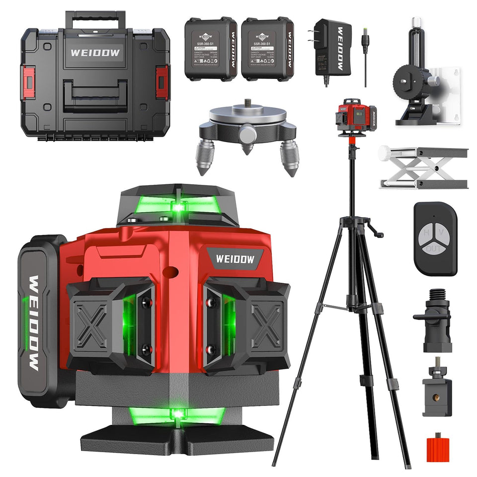 WEIDDW laser level with tripod setup for precise wall alignment