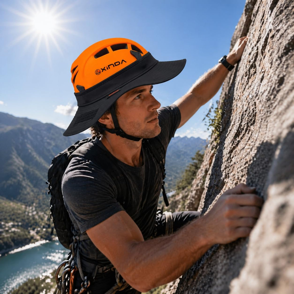 Weiking Upgraded Climbing Helmet Sun Hat dual-brim design supports adjustable shading.