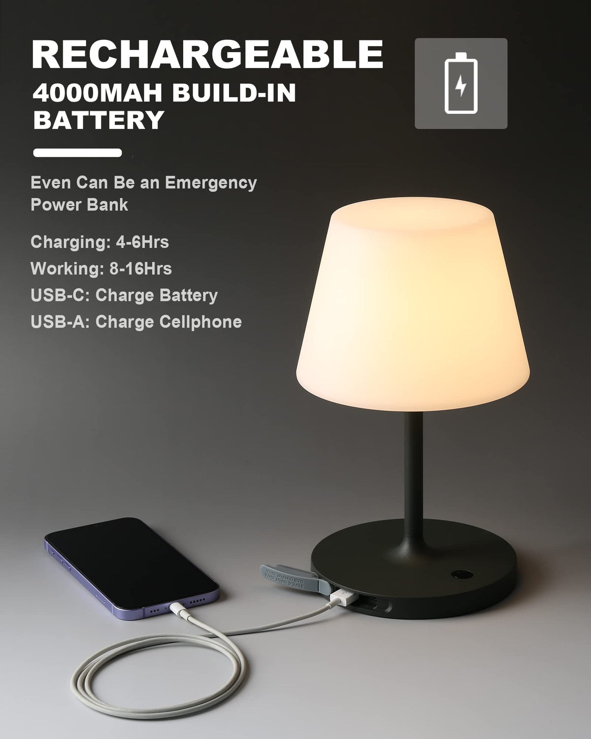WEILAILUX lamp with 4000mAh battery ready for extended patio use.