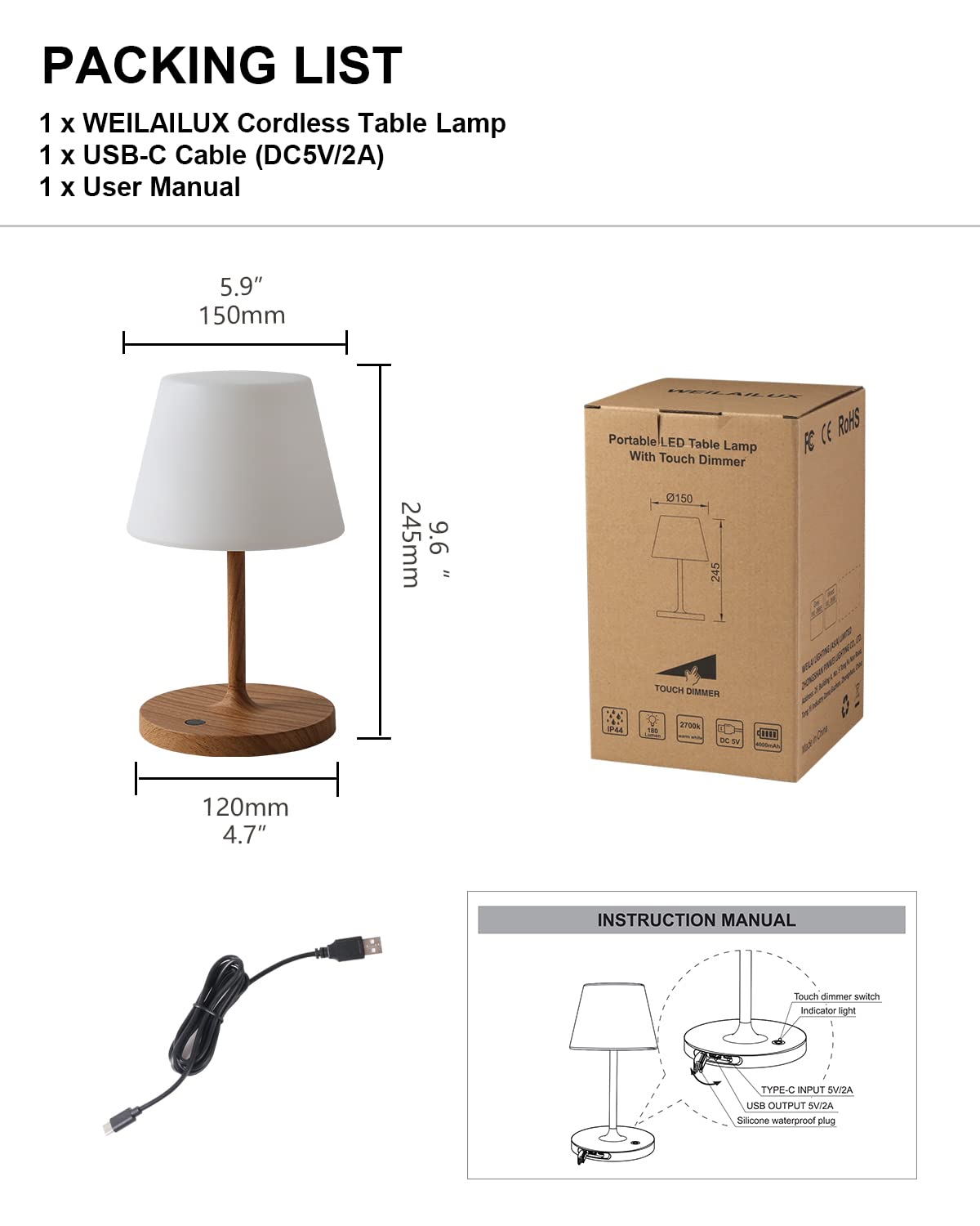 WEILAILUX portable table lamp suitable for home and travel.