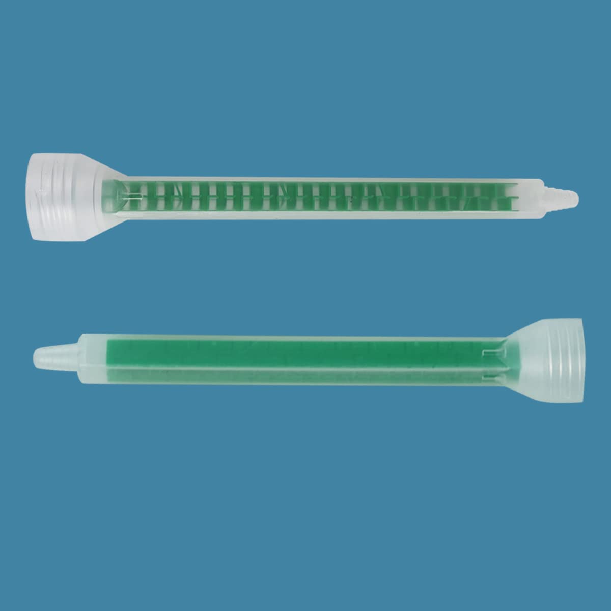 Weilan two-part adhesive cartridge nozzle featuring I-beam blade mixing tube.