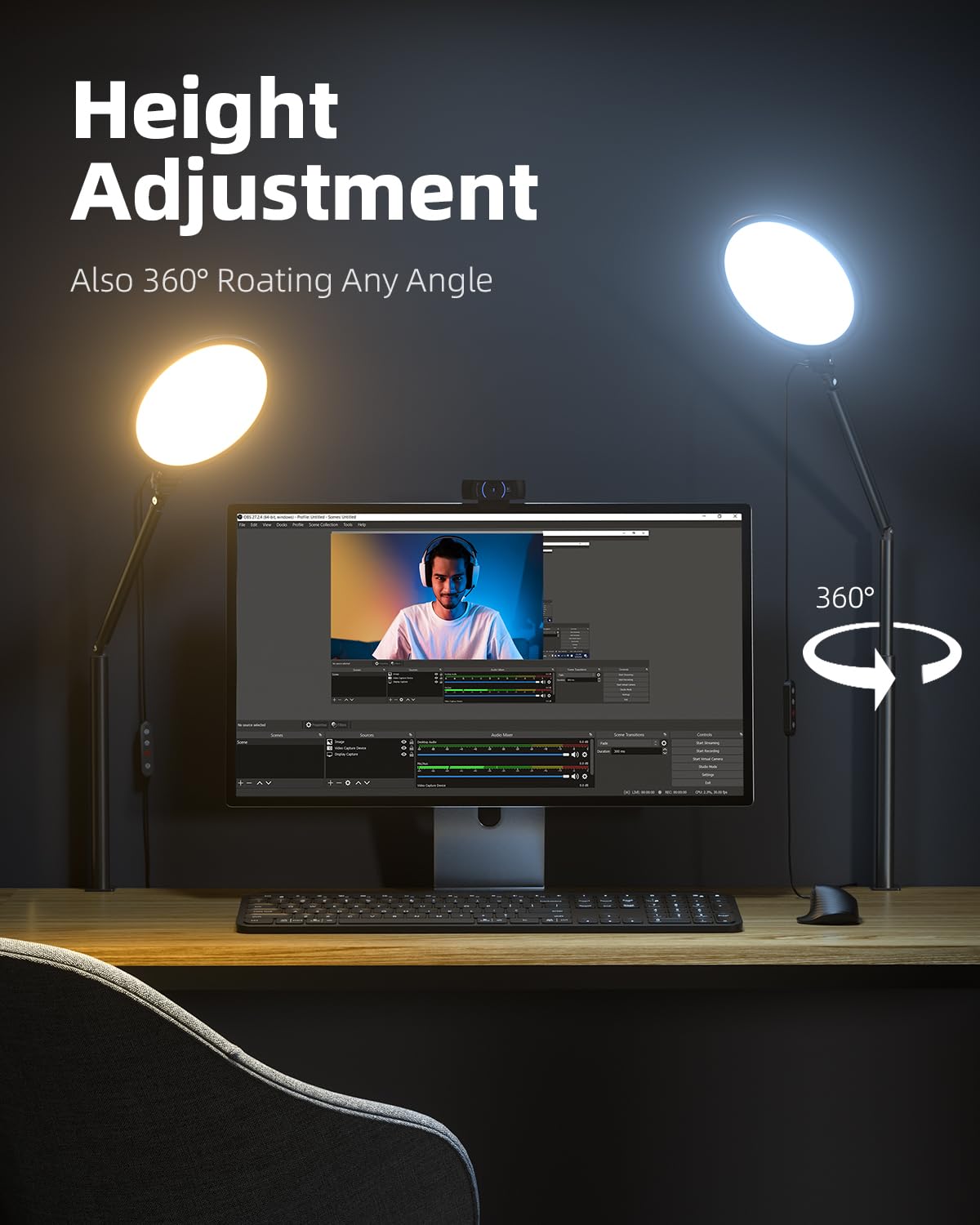 Weilisi ring light showing 360-degree rotation for versatile lighting