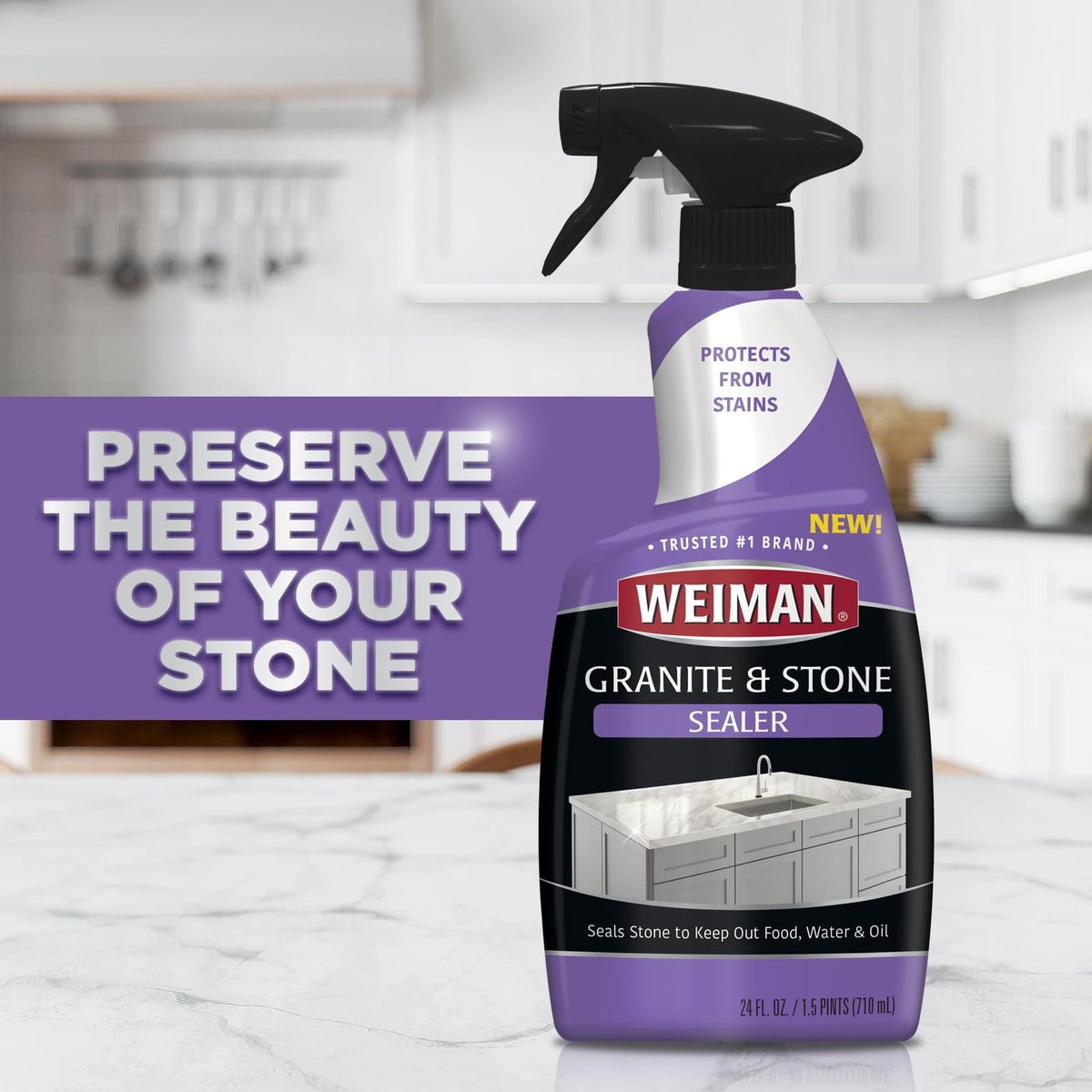 Weiman spray bottle ready for stone care routine.