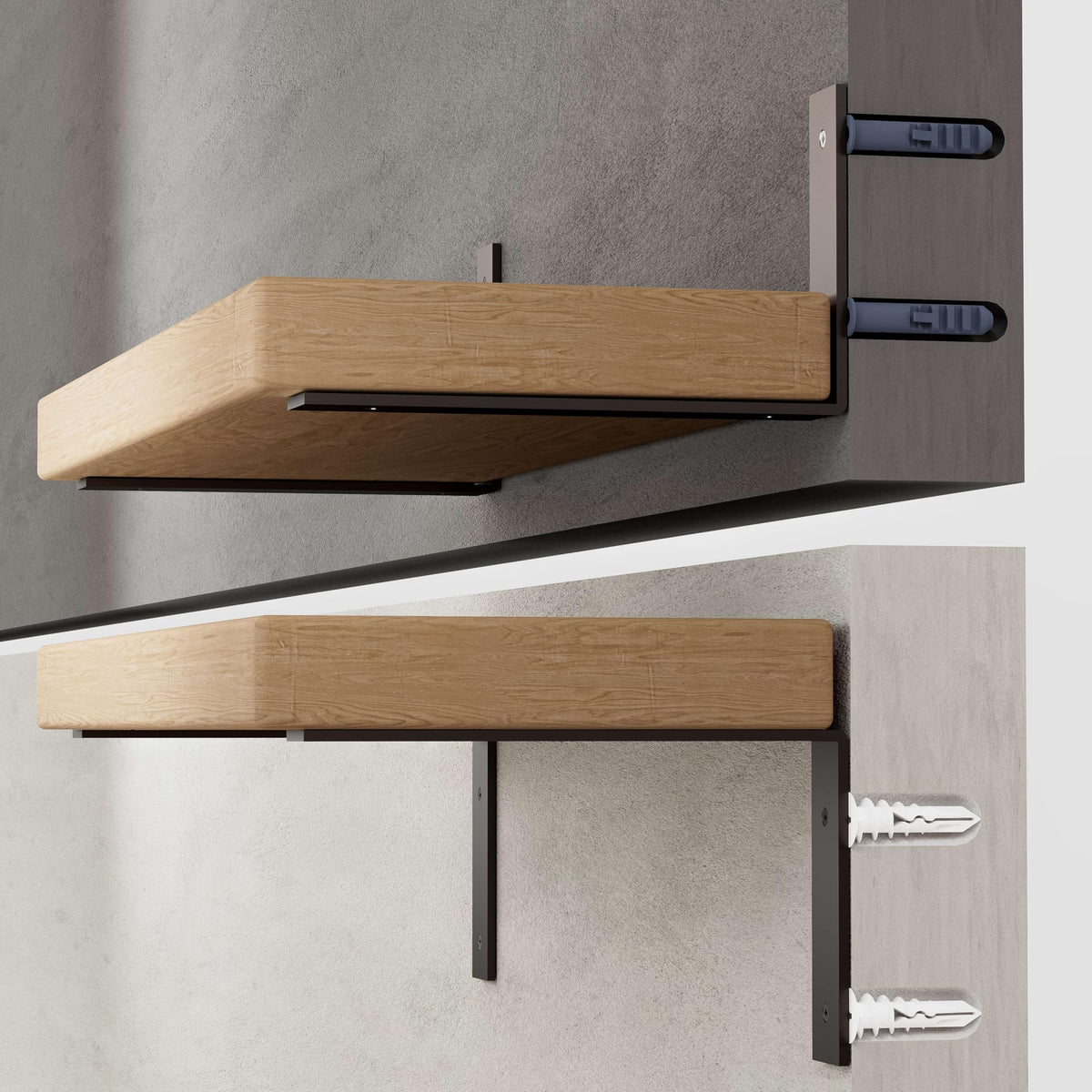 WEKIS six-pack L shelf brackets provide reliable support for floating shelves.
