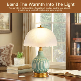 WELAISA table lamp placed in a bedroom setup for calming light