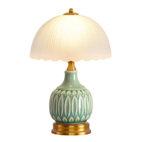 WELAISA table lamp with chinoiserie green glass base adds vintage charm to a nightstand